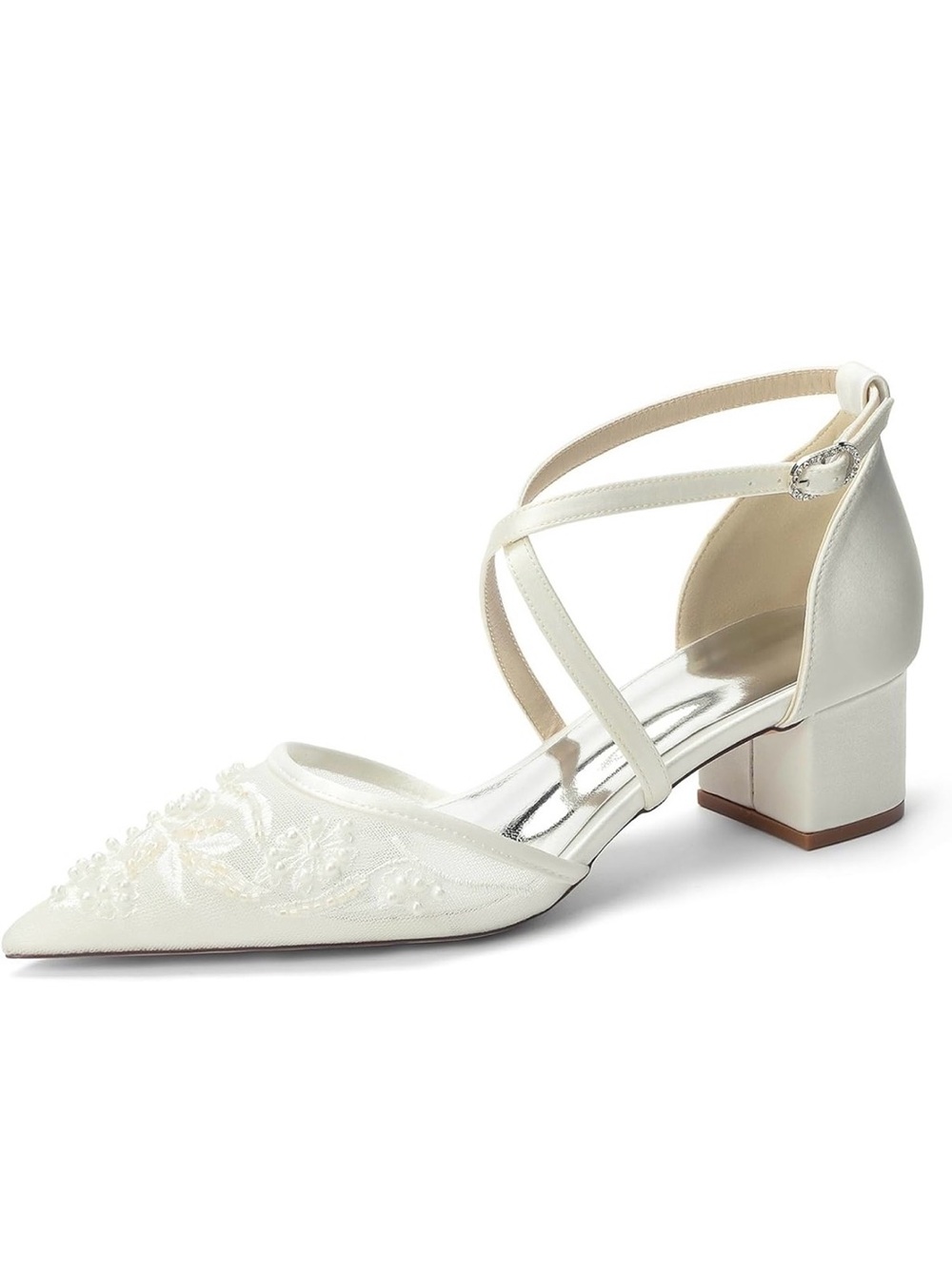 Women's Ivory Embellished Pointed-Toe Block Heel Sandal size 8